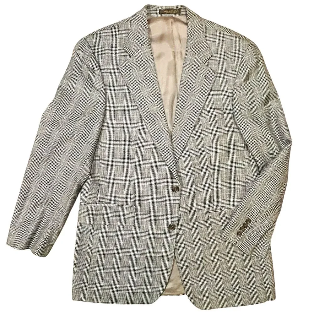 Vintage Chaps Ralph Lauren Sport Coat Men’s 42 T Wool Silk Glen Plaid Check